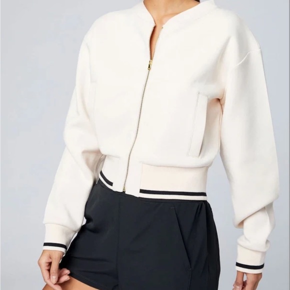 Varley Jackets & Blazers - Varley Cole Bomber Cropped Jacket Womens Size Medium Light Pink Striped Trim